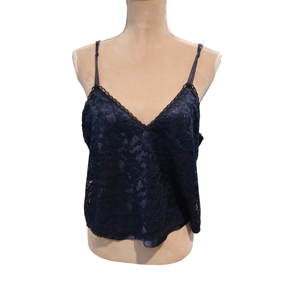 Vtg Victoria's Secret Gold Label Blue Satin Cami Spaghetti Strap Tank Top L